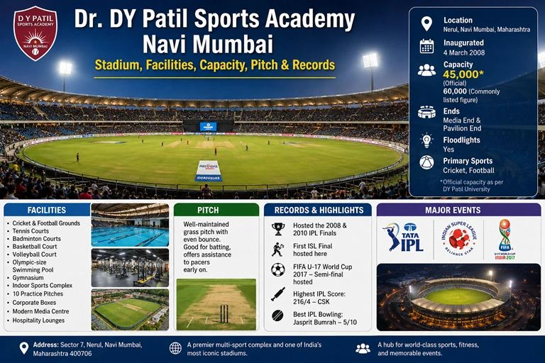Dr. DY Patil Sports Academy Navi Mumbai Stadium, Facilities, Capacity, Pitch & Records