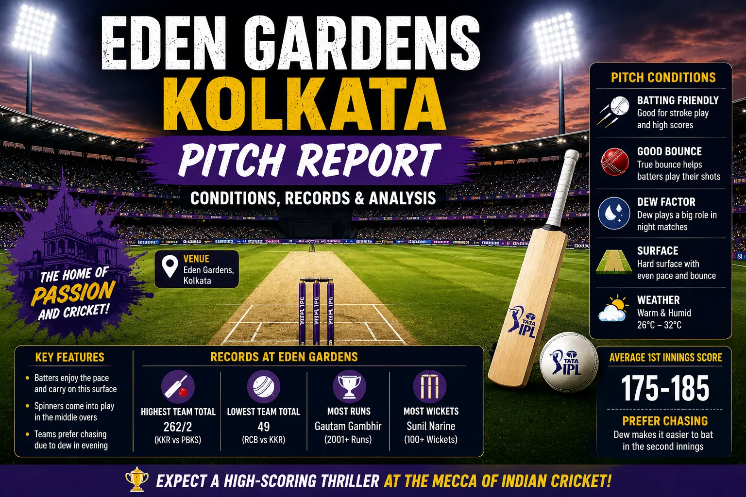 Eden Gardens Kolkata pitch report before IPL match