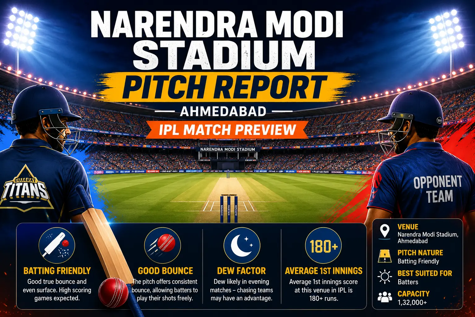 Narendra Modi Stadium pitch report before an IPL match in Ahmedabad